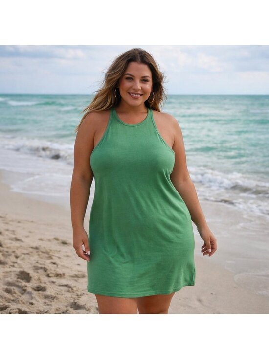 Old Navy Dresses & Skirts - Old Navy Womens Green Sleeveless Ribbed Tank Dress 4X Cotton Blend Beach Vacatio